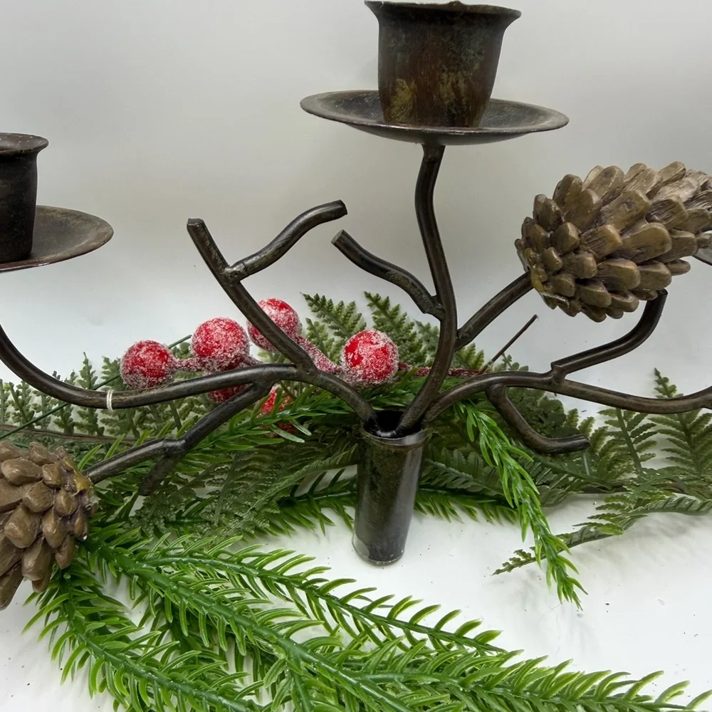 Rustic Metal Pinecone Wine Bottle Candle Stick Holder - Picture 8 of 17